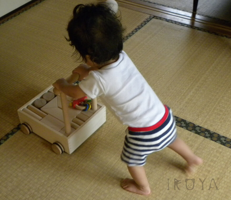 木製玩具で遊ぶ息子