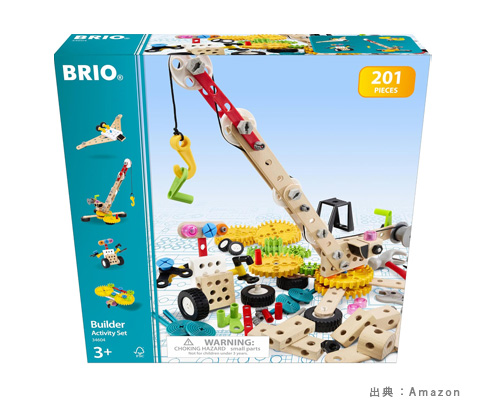 板や歯車をつなぐ、BRIOビルダー アクティビティセットIIのパッケージの例