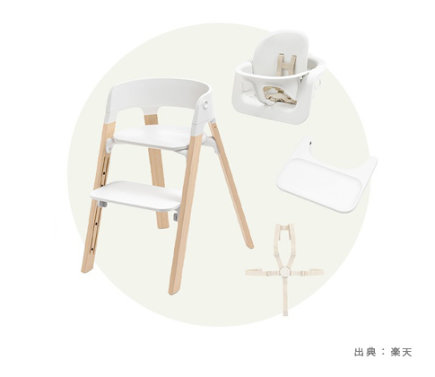 ベビーセットとトレイが標準で揃う現行ステップス3in1の例